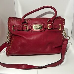 Michael Kors Red Shoulder Bag with Gold Accents